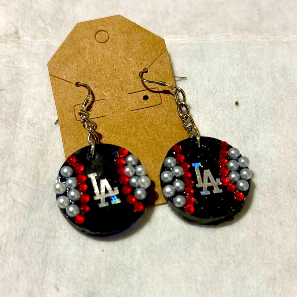 Dodgers custom rhinestone earrings